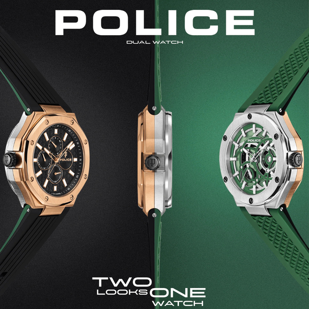 DUAL Watch Police For Men (Green & Black) - Stainless Steel PEWGQ0081902