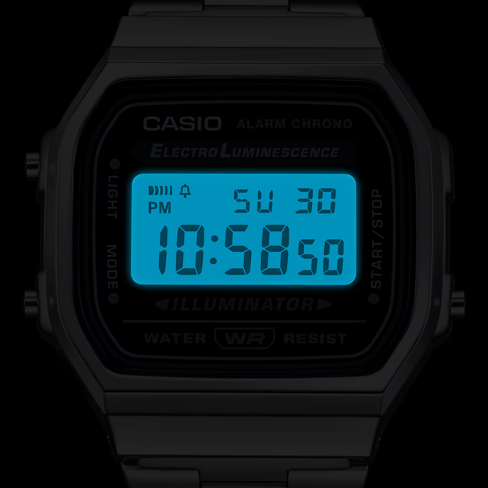 Casio A168WA-1WDF Vintage Digital Watch – Classic Silver Stainless Steel Retro LED Alarm