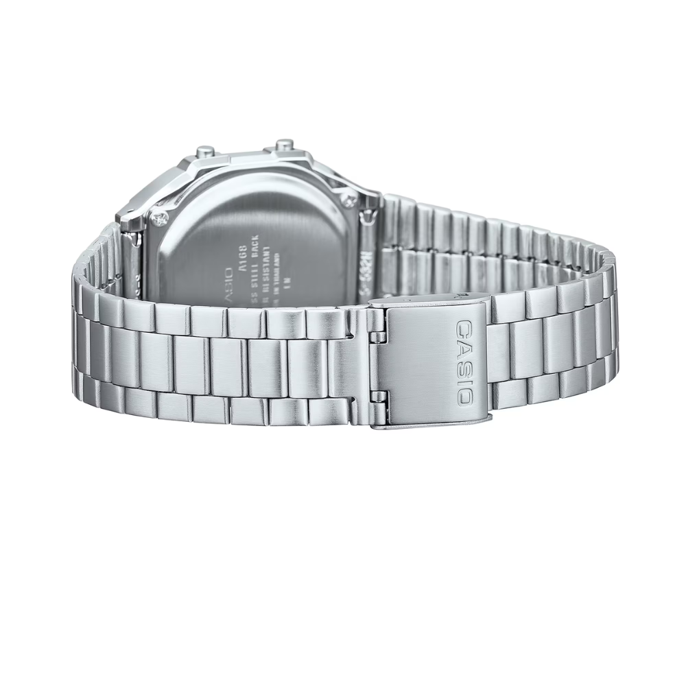Casio A168WA-1WDF Vintage Digital Watch – Classic Silver Stainless Steel Retro LED Alarm