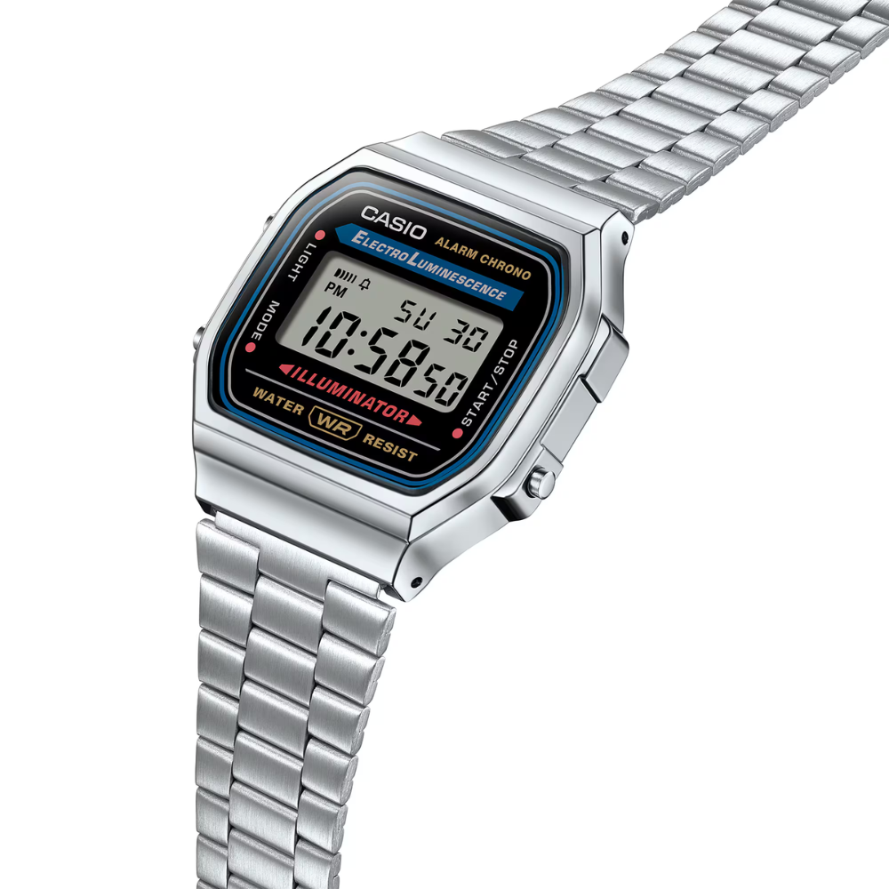 Casio A168WA-1WDF Vintage Digital Watch – Classic Silver Stainless Steel Retro LED Alarm