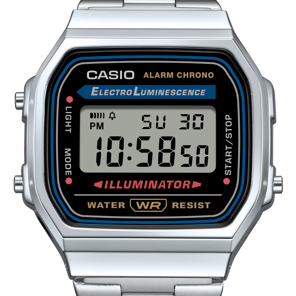 Casio A168WA-1WDF Vintage Digital Watch – Classic Silver Stainless Steel Retro LED Alarm