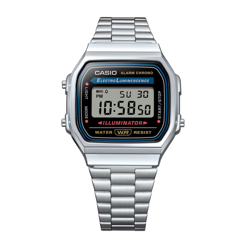 Casio A168WA-1WDF Vintage Digital Watch – Classic Silver Stainless Steel Retro LED Alarm