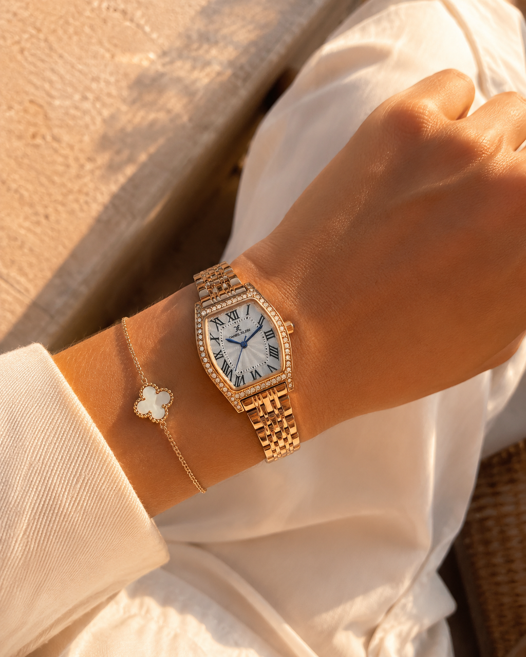 Daniel Klein DK.1.14106-5 women's rose gold stainless steel analogue watch with white dial