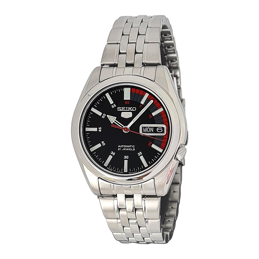 Seiko 5 Men's Black Dial Stainless Steel Automatic Watch - SNK375J1