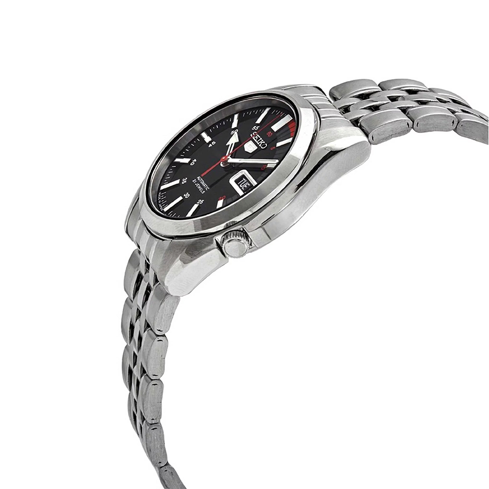 Seiko 5 Men's Black Dial Stainless Steel Automatic Watch - SNK375J1