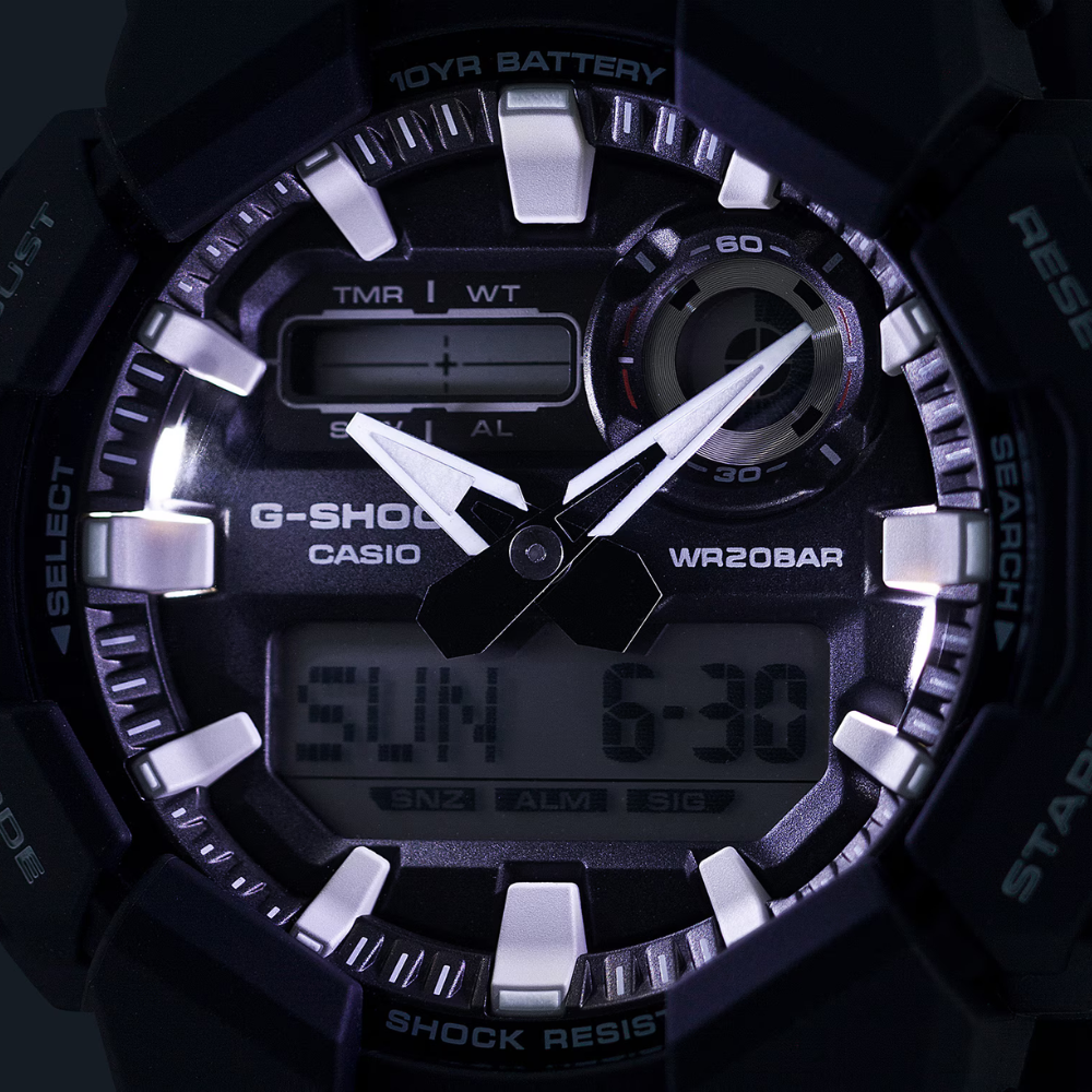Casio G-SHOCK GA-010-1ADR Watch – Analog Digital Men's Watch with 10-Year Battery, LED Light & World Time
