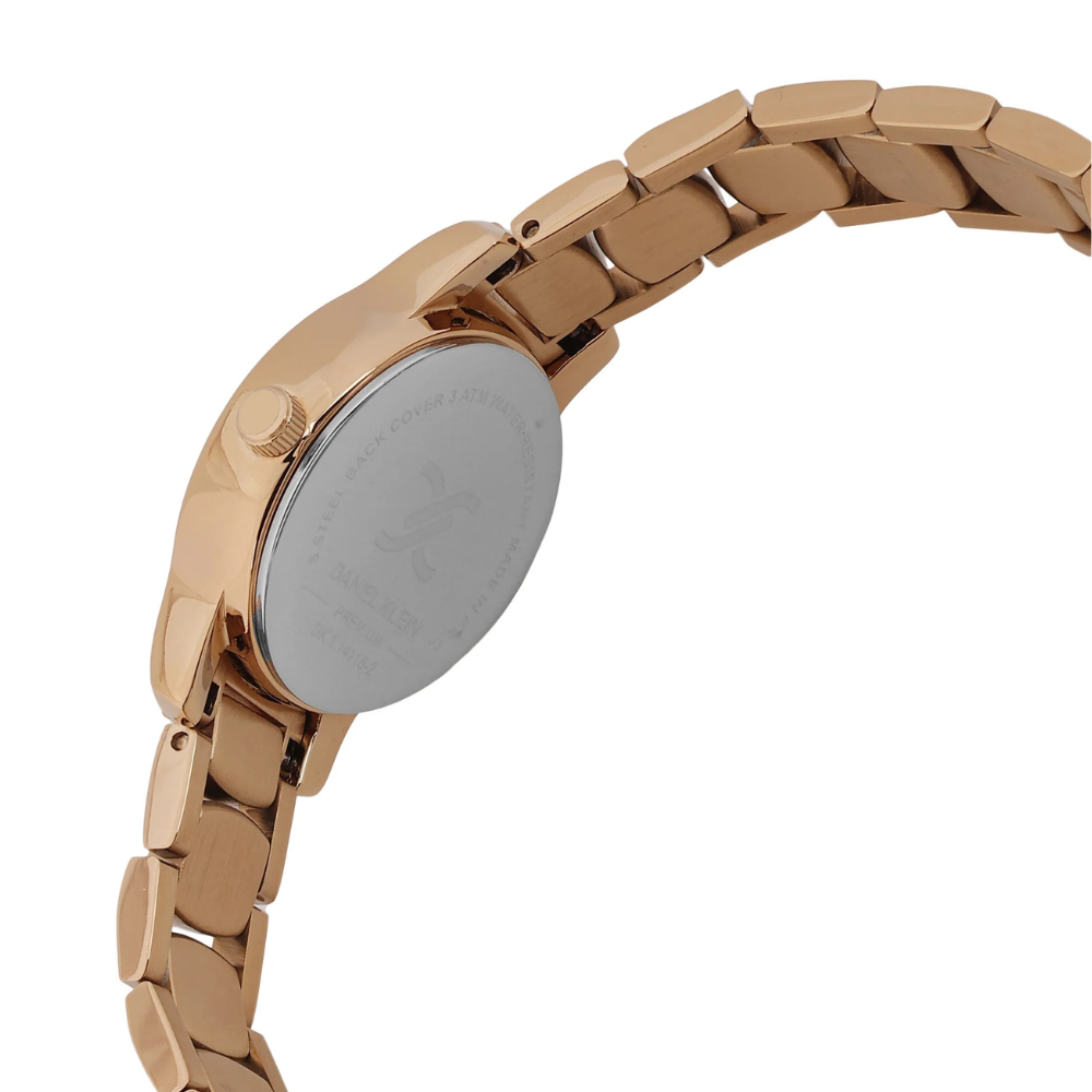 Daniel Klein Dark Red Dial Pink Rose Gold Strap Women’s Analog Watch DK.1.14118-6