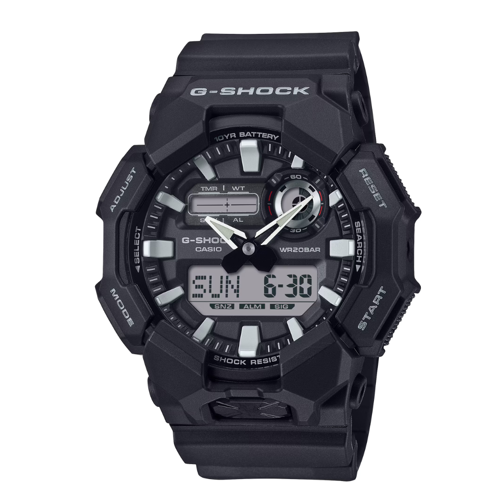 Casio G-SHOCK GA-010-1ADR Watch – Analog Digital Men's Watch with 10-Year Battery, LED Light & World Time