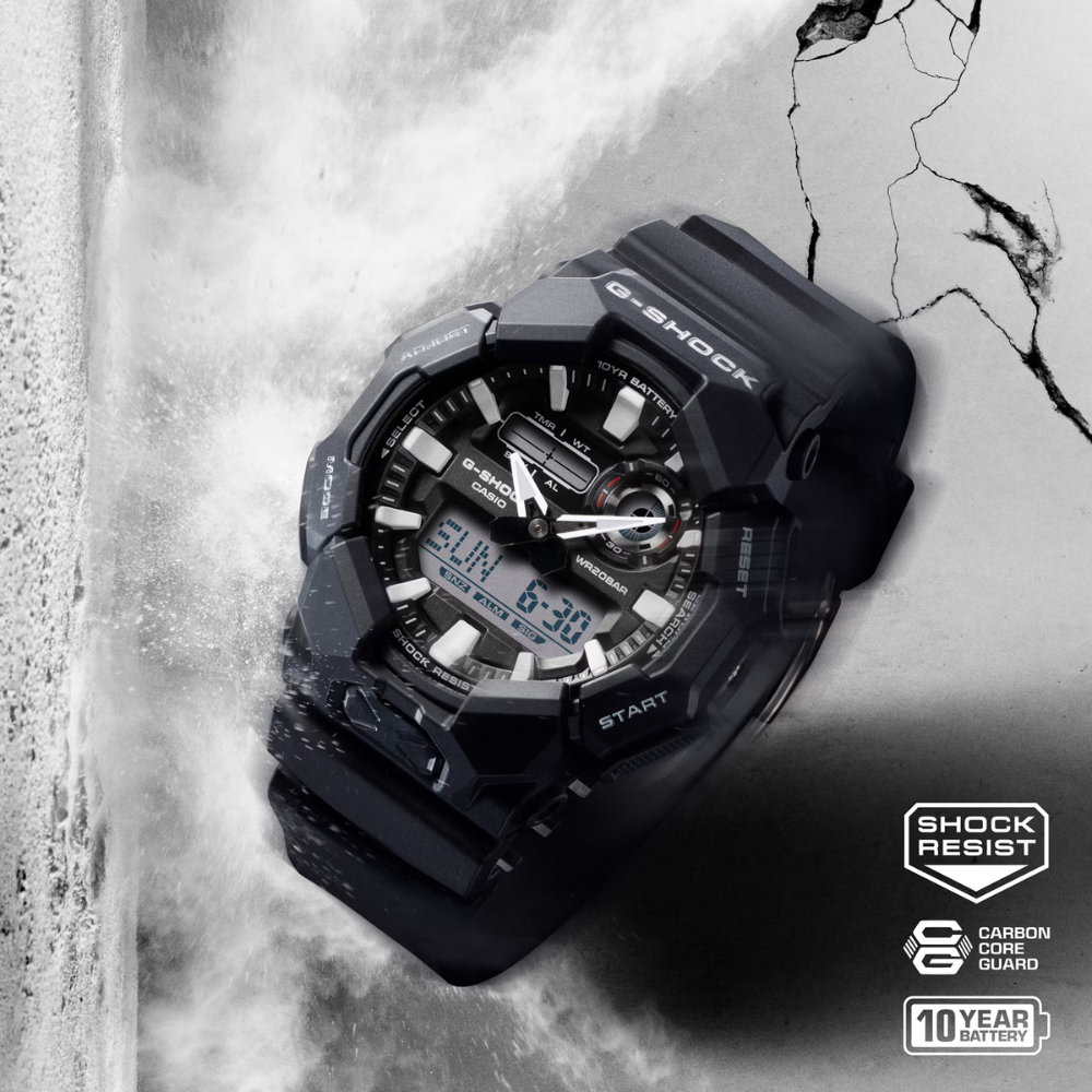 Casio G-SHOCK GA-010-1ADR Watch – Analog Digital Men's Watch with 10-Year Battery, LED Light & World Time