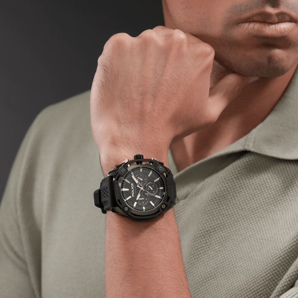 Police Centurian Men’s Multifunction Watch – Black Silicone Strap -PEWGQ0093201