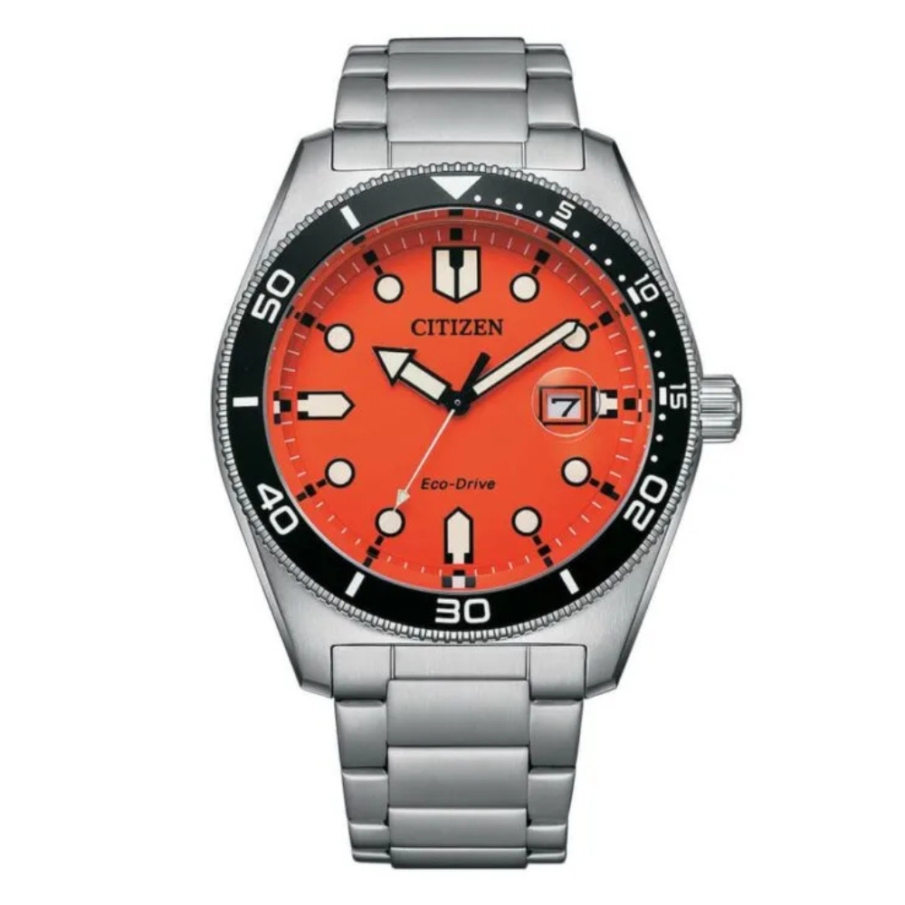 Citizen Eco-Drive Men's Watch AW1760-81X Orange Dial Stainless Steel Bracelet Solar Powered