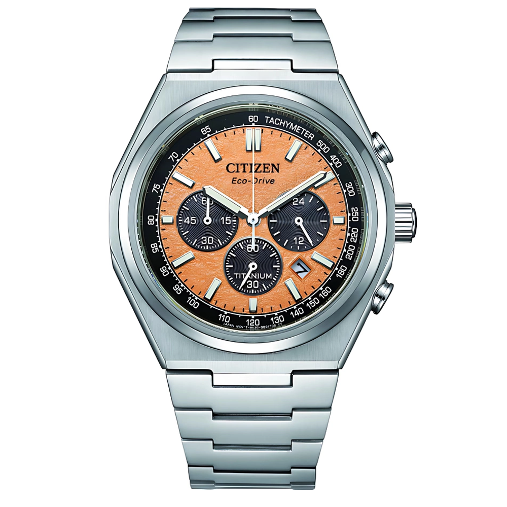 Citizen CA4610-85Z Eco-Drive Zenshin Chronograph Men's Super Titanium™ Watch – Salmon Dial | 42.5mmCA4610-85Z