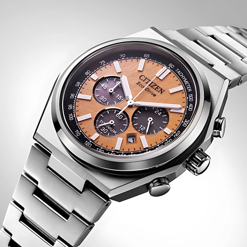 Citizen CA4610-85Z Eco-Drive Zenshin Chronograph Men's Super Titanium™ Watch – Salmon Dial | 42.5mmCA4610-85Z